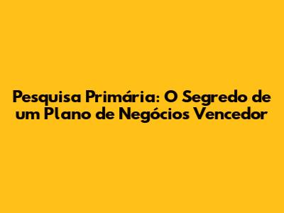 Pesquisa Primária: O Segredo de um Plano de Negócios Vencedor